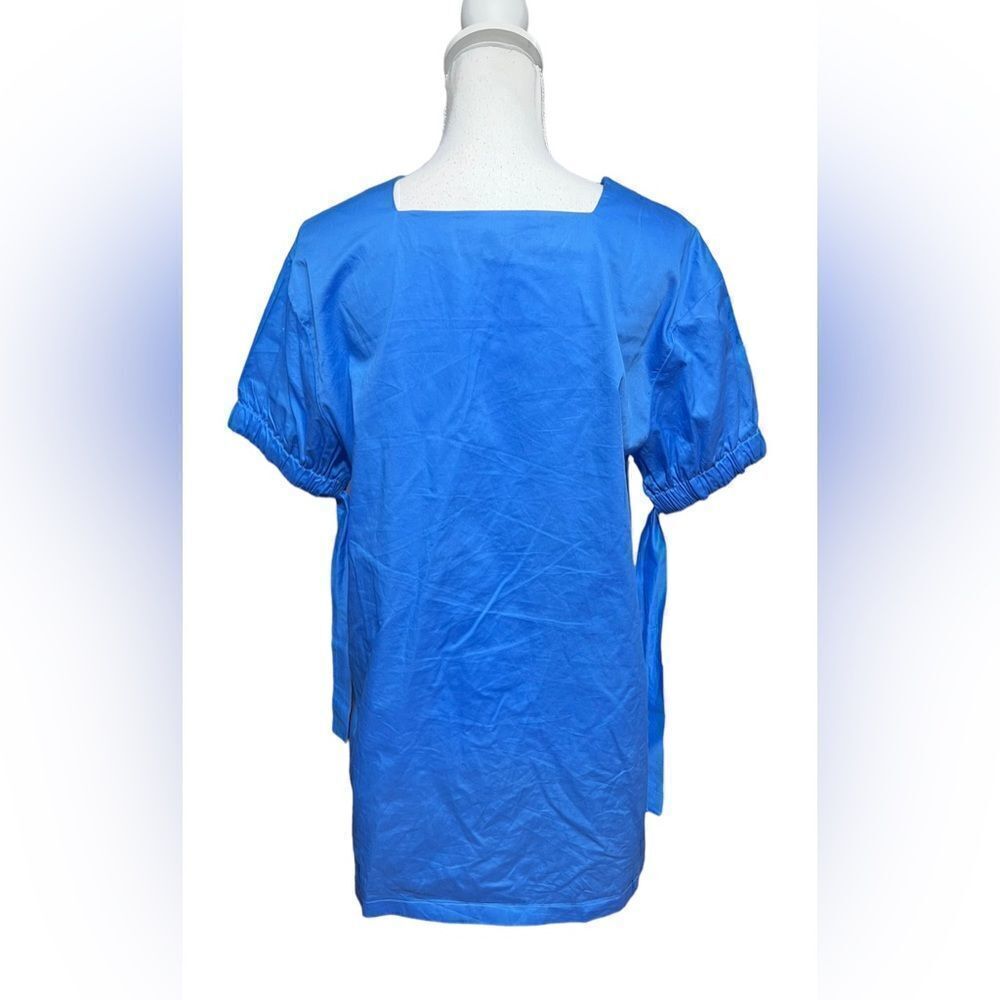 Harshman Womens Zita Top Size XS Blue Square Neck Blouse Tie Sleeve Detail